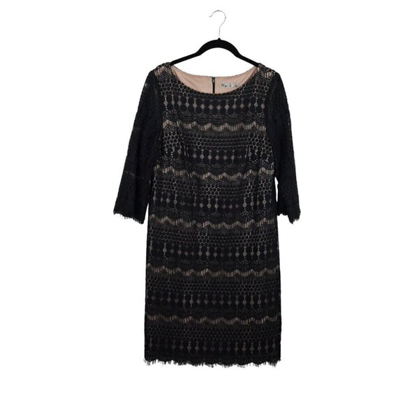 Eliza J Black Lace Dress Cocktail Party Midi Elegant Size 12 - Picture 1 of 9